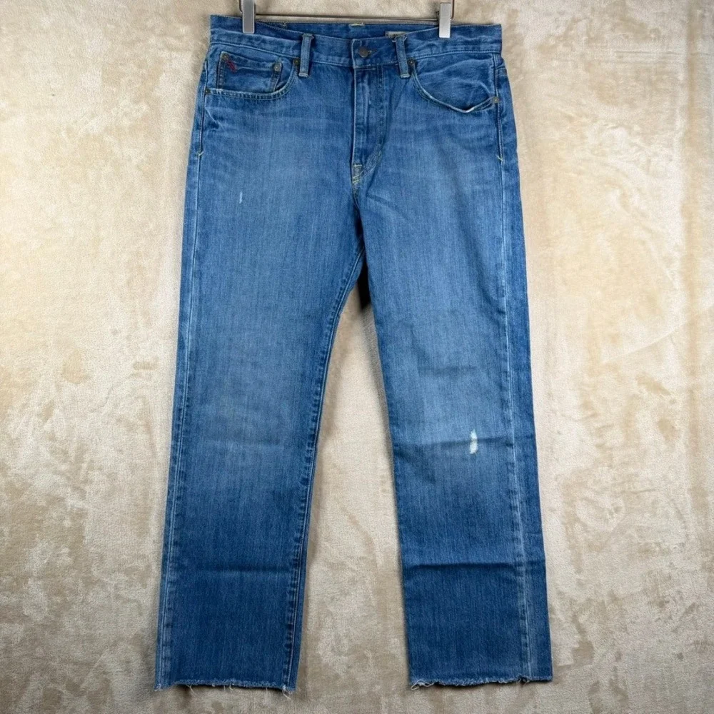 Polo Ralph Lauren Vintage 67 Mens Straight Leg Blue Denim Jeans 32x32 Raw Hem